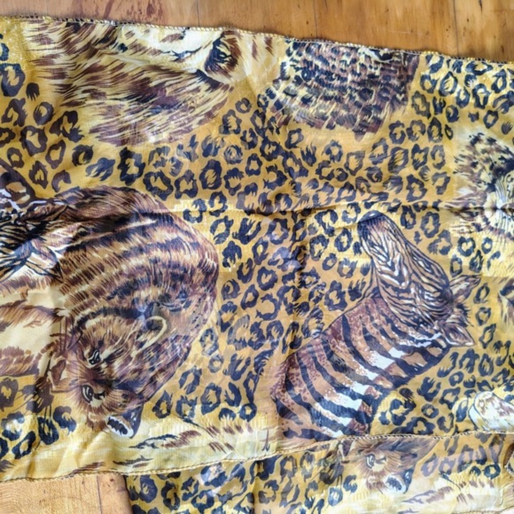 Animal Print Sheer Scarf Tiger Leopard Gold safari jungle wildlife mpb wife - Picture 5 of 6